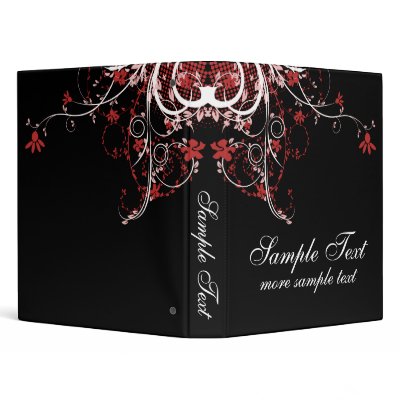 Abstract Floral Red, Black &amp; White Binders