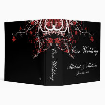 Abstract Floral Red, Black & White Wedding Binder