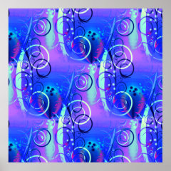 Abstract Floral Swirl Blue Purple Girly Gifts Print