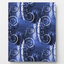 Abstract Floral Swirl Indigo Blue Girly Gifts Display Plaques