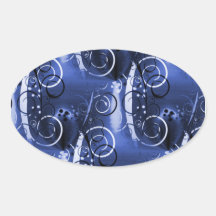 Abstract Floral Swirl Indigo Blue Girly Gifts Oval Sticker