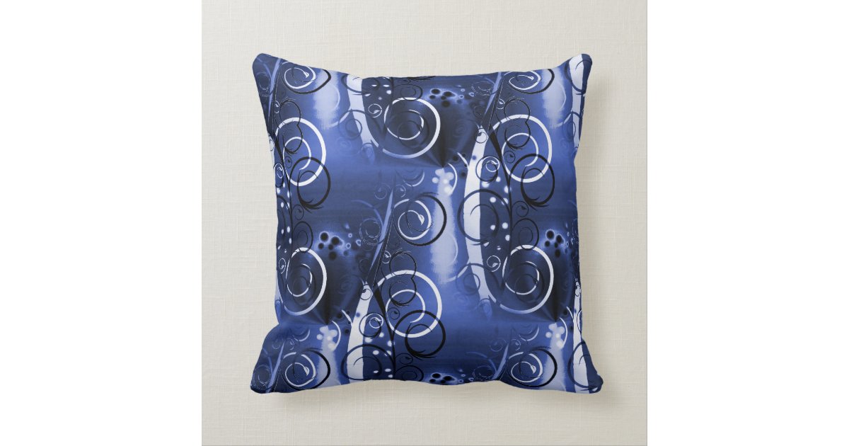 Abstract Floral Swirl Indigo Blue Girly Gifts Throw Pillow Zazzle