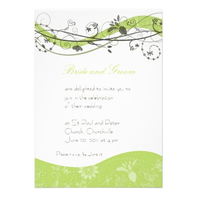 Abstract floral & swirl invitation - green & brown