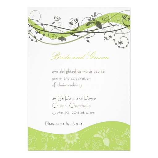 Abstract floral & swirl invitation - green & brown