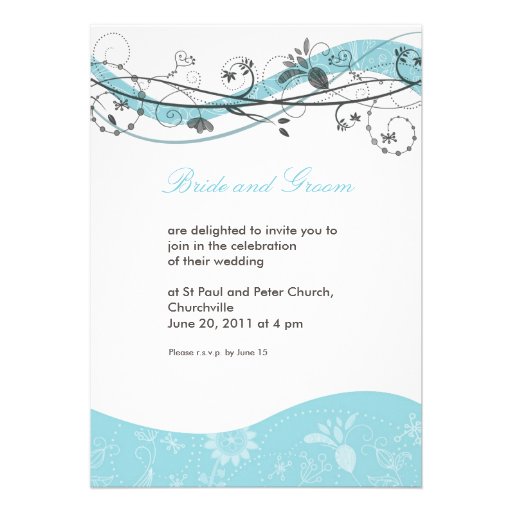 Abstract floral swirl invitation - turquoise brown (front side)