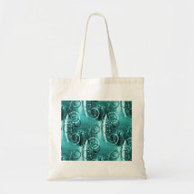 Abstract Floral Swirl Vines Aqua Blue Girly Gifts Tote Bags