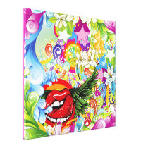Abstract Floral Swirls & Rainbows Stretched Canvas Print