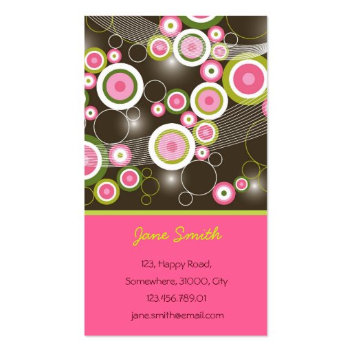 Abstract Fun Retro Funky Pink Circles Profile Card Business Card Templates (front side)