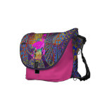 abstract geometric artwork & pink flamingos messenger bag