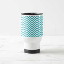 Abstract geometrical squares pattern, aqua white mug