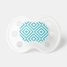Abstract geometrical squares pattern, aqua white pacifiers