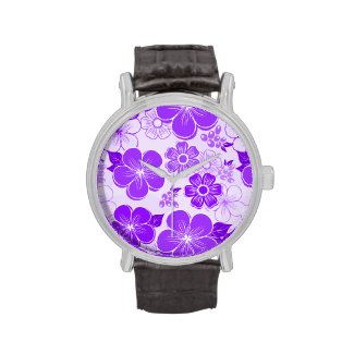Abstract girly blue flowers wristwatches