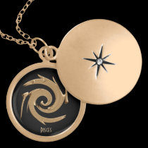Abstract Gold Pisces Zodiac Locket necklaces