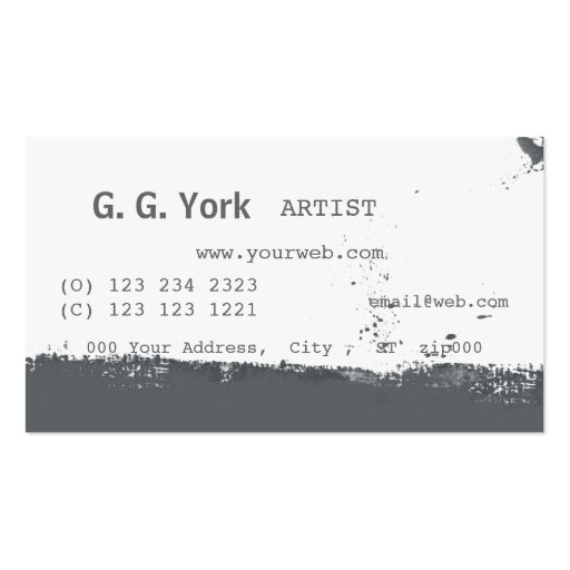 Abstract Gray White with Splatters Business Card (back side)