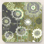 Abstract Green and Gray Floral Beverage Coasters