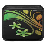 Abstract Green and Orange Flowers on Black Sleeves For Ipads