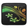 Abstract Green and Orange Flowers on Black Sleeves For Ipads