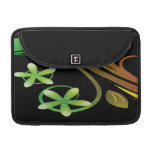 Abstract Green and Orange Flowers on Black Sleeve For Macbook Pro