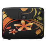 Abstract Green and Orange Flowers on Black Sleeves For Macbooks