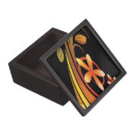 Abstract Green and Orange Flowers on Black Premium Keepsake Boxes