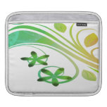 Abstract Green and Orange Flowers on White Sleeves For Ipads