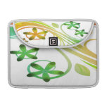 Abstract Green and Orange Flowers on White Macbook Pro Sleeve