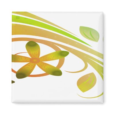 Abstract Green and Orange Flowers on White Magnet by stationeryshop