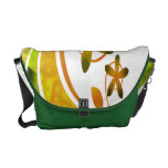 Abstract Green and Orange Flowers on White Courier Bag