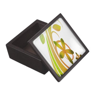 Abstract Green and Orange Flowers on White Premium Jewelry Boxes by stationeryshop