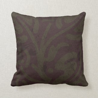 Abstract Grungy Pattern in Olive and Burgundy Pillow