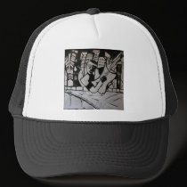 ABSTRACT GUITARIST BLACK WHITE hats