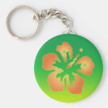 Abstract Hibiscus on Green and Yellow Key Chains