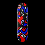 Abstract in shades of Red, Blue, White and Black skateboards