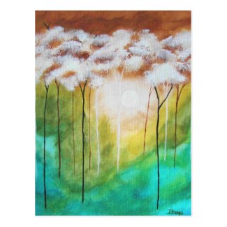 Abstract Landscape Art Dawn Light Skinny Trees Post Cards