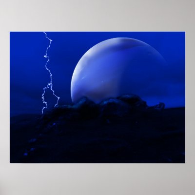 Abstract Lightning on blue planet Print by Fanattic