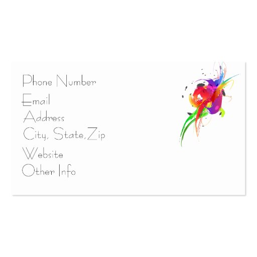 Abstract Lorikeet  Paint Splatters Business Cards (back side)