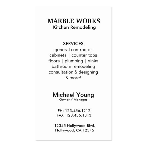 Abstract Marble Kitchen Remodeling Service Business Card (back side)