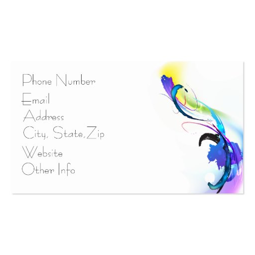 Abstract Morning Glory & Lorikeet Paint Splatters Business Card Templates (back side)