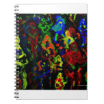 Abstract musician collage bright colours on black spiral note books