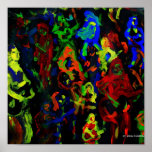Abstract musician collage bright colours on black poster