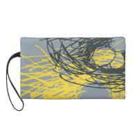 Abstract nest design in gray and yellow wristlet clutches