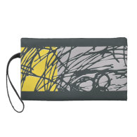 Abstract nest design in gray and yellow wristlet purse