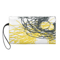 Abstract nest design in white, yellow and gray wristlet purses