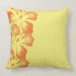 Abstract Orange Hibiscus Flowers on Yellow Throw Pillows