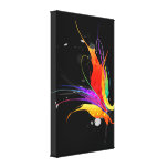 Abstract Paint Splatter Bird of Paradise on Black Stretched Canvas Prints