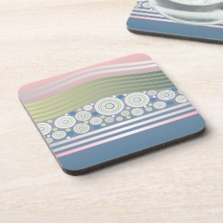 Abstract Pastel Circles Waves Stripes Beverage Coaster