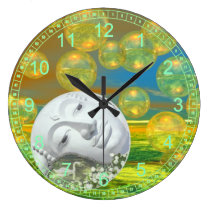 Abstract Peace – Golden and Emerald Serenity wall clocks