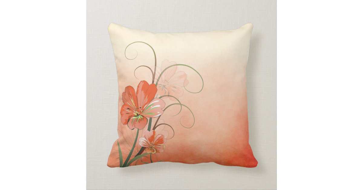 Abstract Peach and Green Floral Throw Pillow Zazzle