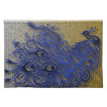 Abstract Peacock Blue~ Silver/Gold Placemats