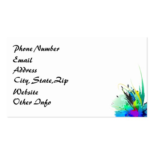 Abstract Peacock Paint Splatters Business Card (back side)
